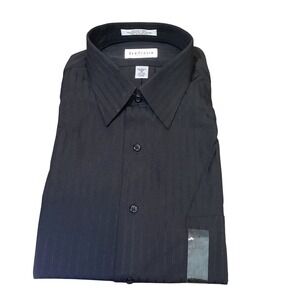 Van Heusen Dress Shirt Mens 16 32/33 Black New Sateen Stripe Wrinkle Free